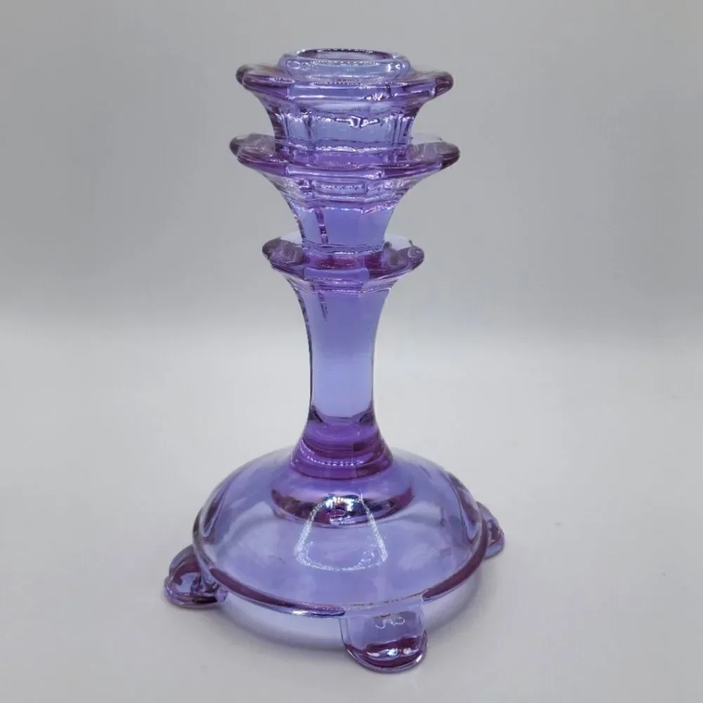 Vintage Amethyst footed glass candle holder